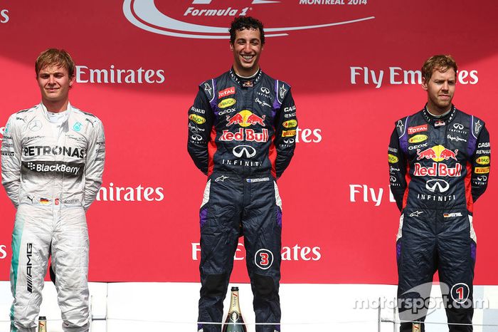 2014: 1. Daniel Ricciardo, 2. Nico Rosberg, 3. Sebastian Vettel