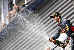 Race winner Daniel Ricciardo, Red Bull Racing celebrates on the podium