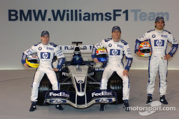 Nick Heidfeld, Mark Webber and Antonio Pizzonia with the new Williams BMW FW27