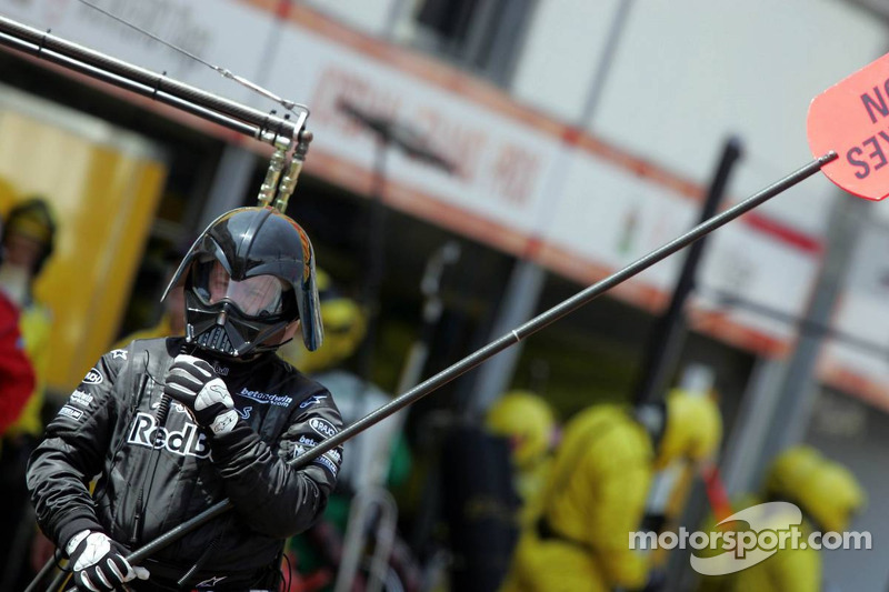 Darth Vader look for the Red Bull Racing lollipop man