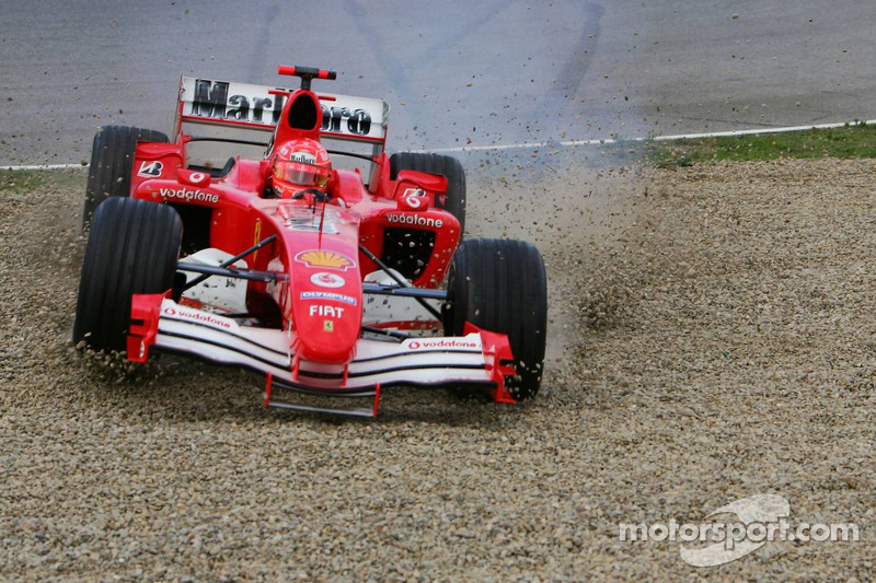 Michael Schumacher spins off the track