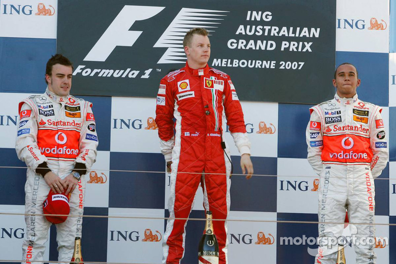 2007: 1. Kimi Räikkönen, 2. Fernando Alonso, 3. Lewis Hamilton