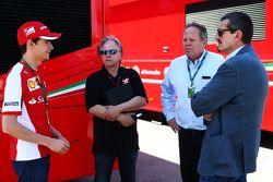 Esteban Gutierrez and Gene Haas and Joe Custer, Stewart Haas Racing Vice President and Gunther Steiner