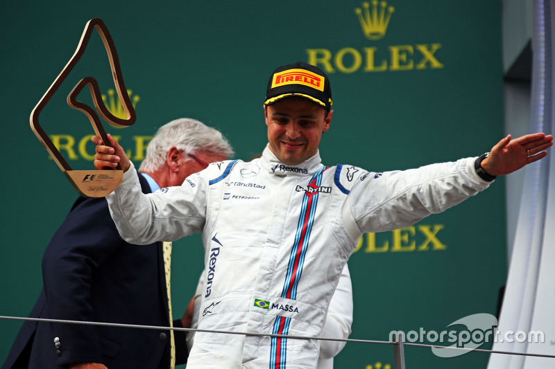 Felipe Massa, Williams celebrates his third position on the podium