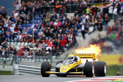 Pierluigi Martini, in the Minardi M186-01 at the Legends Parade suffers a fire