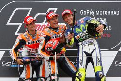 Podium: second place Dani Pedrosa and winner Marc Marquez, Repsol Honda Team and third place Valentino Rossi, Yamaha Factory Racing