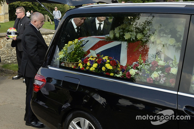 The casket of Justin Wilson during funeral proceedings