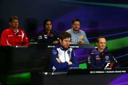 The FIA Press Conference,): Graeme Lowdon, Manor F1 Team Chief Executive Officer; Monisha Kaltenborn, Sauber Team Principal; Paul Hembery, Pirelli Motorsport Director; Rob Smedley, Williams Head of Vehicle Performance; Paul Monaghan, Red Bull Racing Chief Engineer