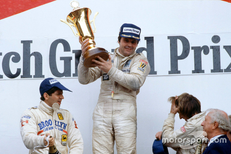 Podium: race winner Alan Jones, Williams, second place Jody Scheckter, Ferrari, third place Jacques 