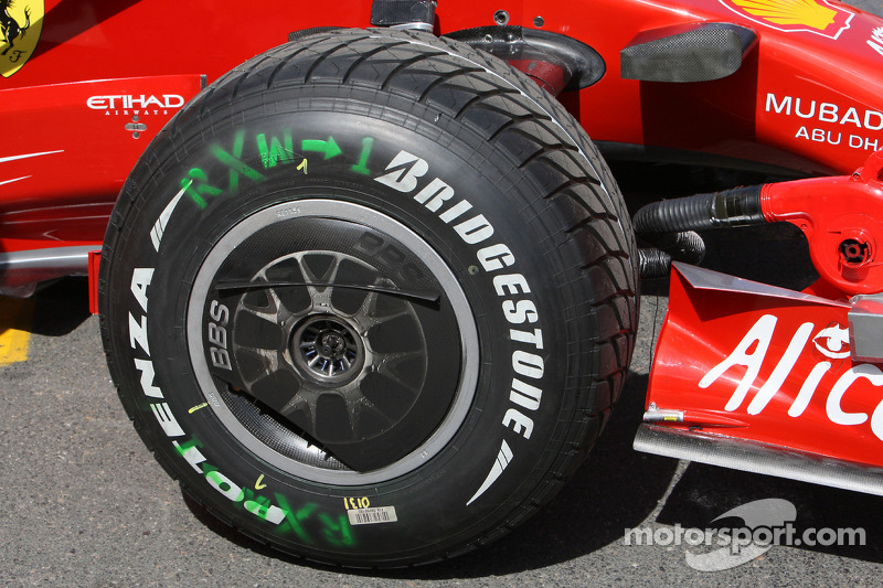 Bridgestone Potenza tyre on a Ferrari