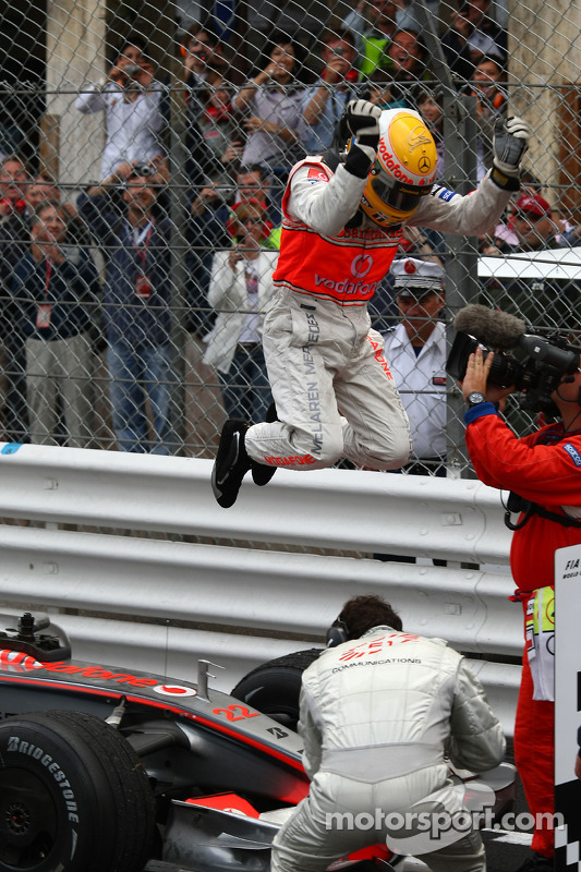 1st place Lewis Hamilton, McLaren Mercedes jumps from his car