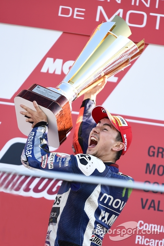 Podium : le vainqueur de la course et Champion du Monde MotoGP 2015 Jorge Lorenzo, Yamaha Factory Racing