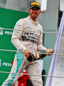 Lewis Hamilton, Mercedes AMG F1 celebrates his second position on the podium