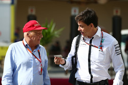 (L to R): Niki Lauda, Mercedes Non-Executive Chairman with Toto Wolff, Mercedes AMG F1 Shareholder and Executive Director