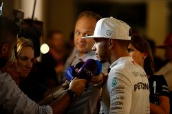Second place Lewis Hamilton, Mercedes AMG F1 with the media