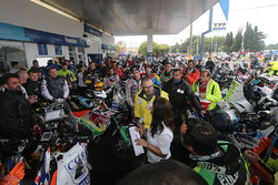 The bikes convoy stops at a petrol station