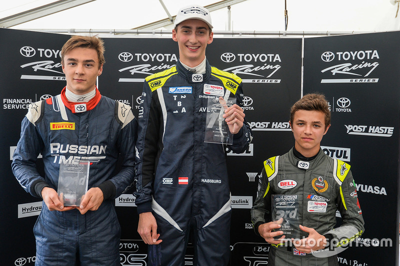 Race 1 podium Race winner Ferdinand Habsburg, second place Artem