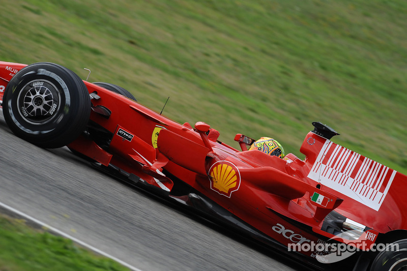 Valentino Rossi tests the Ferrari F2008