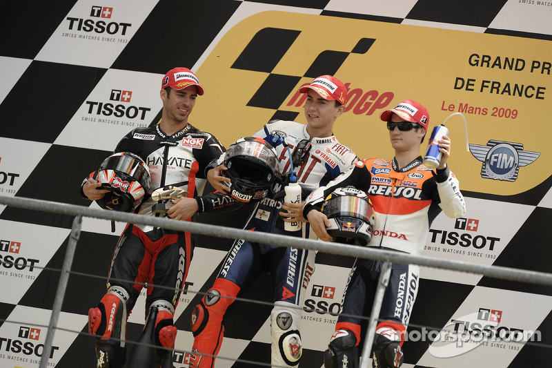 2009: 1. Jorge Lorenzo, 2. Marco Melandri, 3. Dani Pedrosa