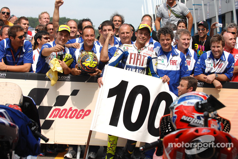 Race winner Valentino Rossi, Fiat Yamaha Team celebrates 100th MotoGP win