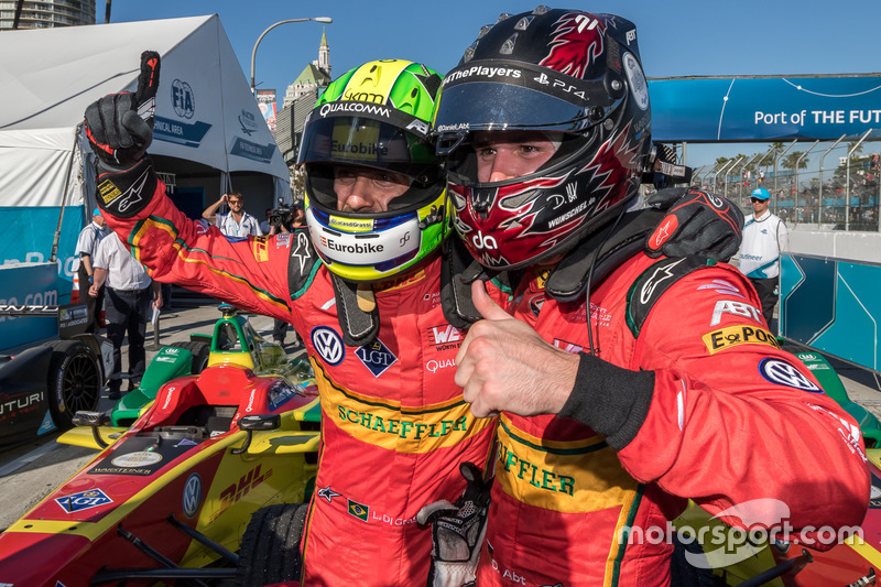 Carrera ganador Lucas di Grassi, Schaeffler de ABT Audi Sport con su compañero de equipo en tercer lugar Daniel Abt, ABT Schaeffler Audi Sport