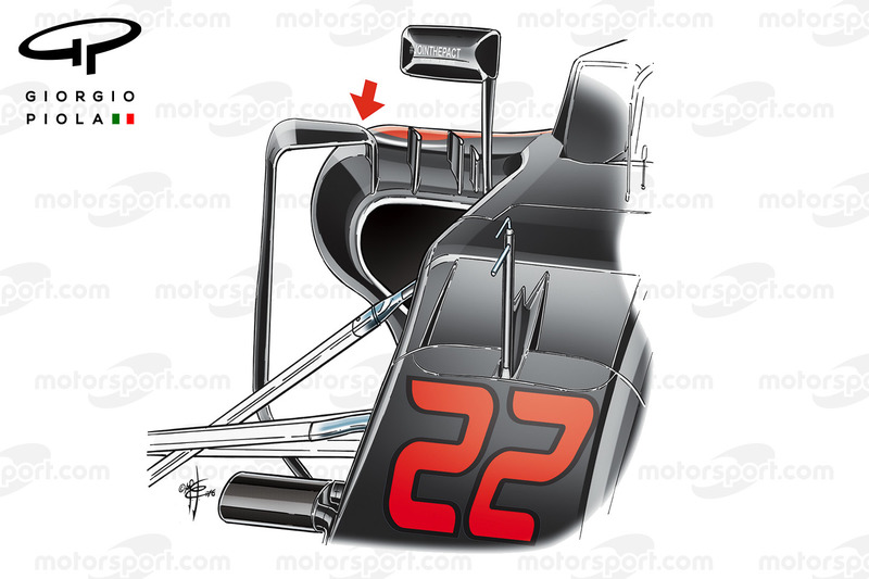 Les pontons de la McLaren MP4/31, à Sotchi