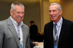 Car owner and crew chief Waddell Wilson shares a laugh with former NASCAR champion Ned Jarrett