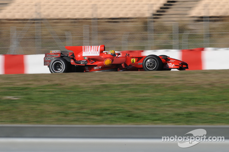 Valentino Rossi tests the Ferrari F2008