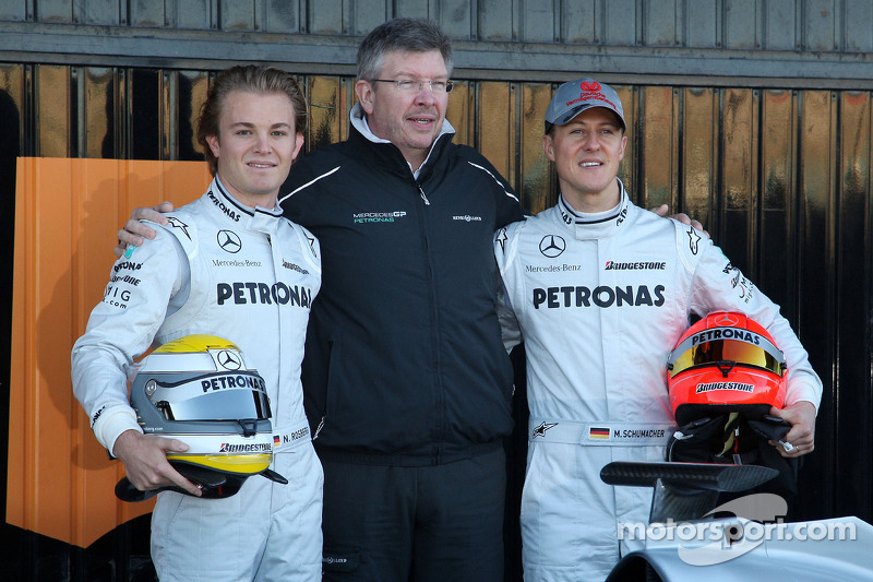 Nico Rosberg, Mercedes GP, Ross Brawn Director de Equipo, Mercedes GP, Michael Schumacher, Mercedes GP