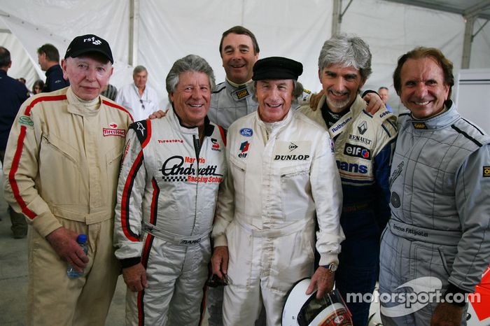 John Surtees, con Mario Andretti, Nigel Mansell, Sir Jackie Stewart, representante de RBS y Ex F1 campeón del mundo, Damon Hill y Emerson Fittipaldi